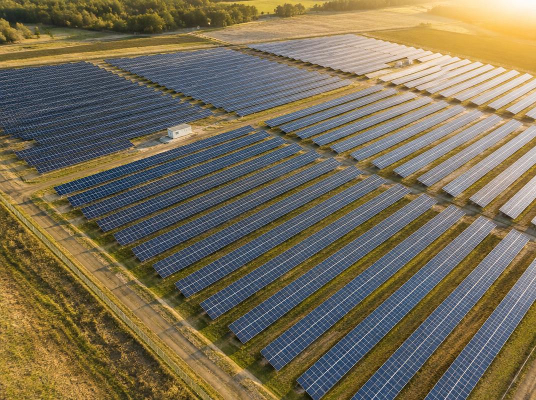 Aerial view of a solar panel field